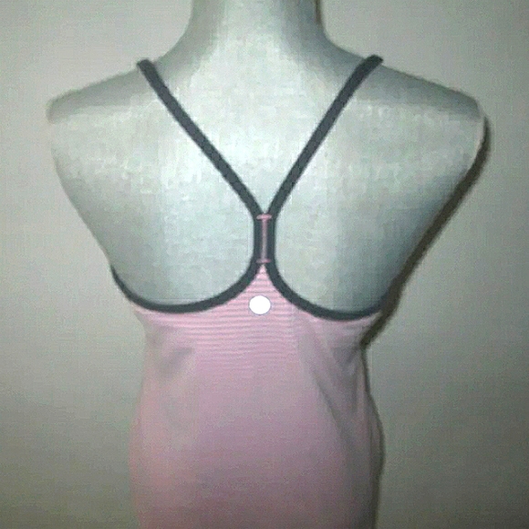 Lululemon Power Y Pink and Grey Stripe Racer Back Tank Size 10 - Picture 2 of 4